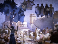 Zavedení slovanské liturgie 1912, vaječná tempera, olej, plátno, 610 x 810 cm, foto GHMP Zavedení slovanské liturgie 1912, vaječná tempera, olej, plátno, 610 x 810 cm, foto GHMP