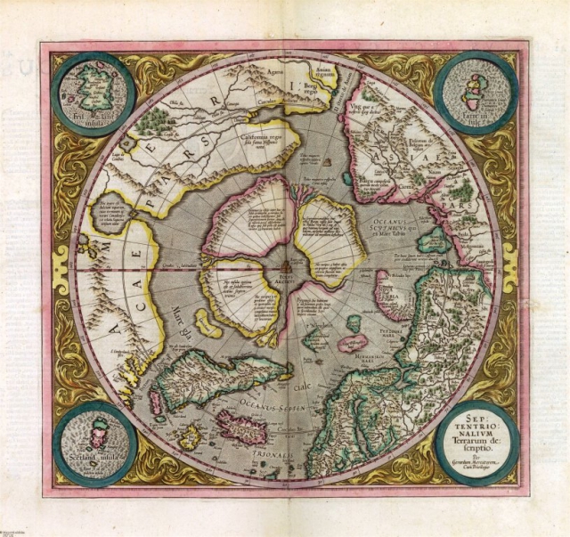 Mercator, Gerhard, mapa Arktidy z Atlasu Gerharda Mercatora, 1631, zdroj: Mapová sbírka Přírodovědecké fakulty UK