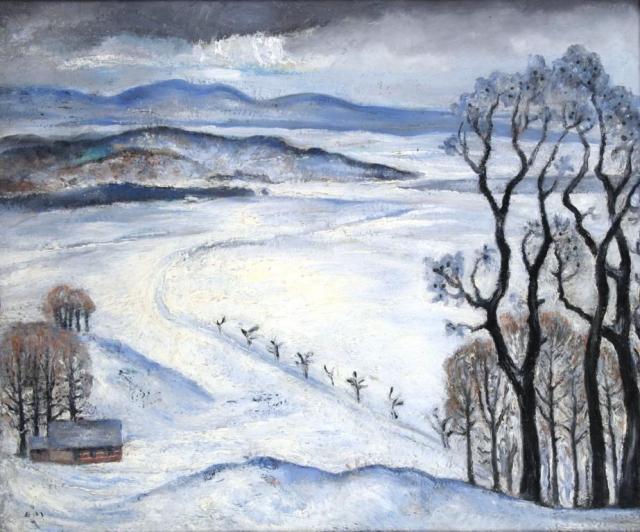 Erwin Müller, Zimní krajina, kolem 1930, olej, plátno, foto OGL