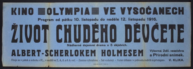 Program kina Olympia ve Vysočanech (v ulici Na Břehu čp. 260), rok 1916, MMP