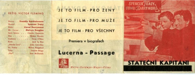 Propagační leták k premiéře amerického filmu Stateční kapitáni v biografech Lucerna a Passage, 1937, MMP