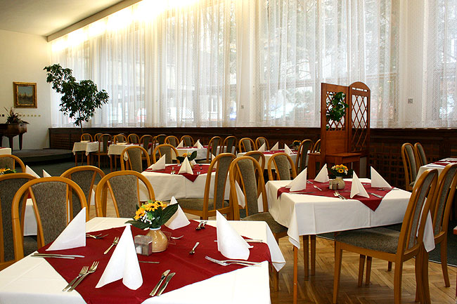 V restauraci hotelu Polonia pro 180 hostů podáváme snídaně, obědy a večeře pro hotelové i pasantní hosty. Vybrat si můžete z hotových jídel, minutkových pokrmů, specialit, zeleninových salátů. Foto hotel Polonia