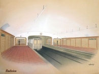 Vizualizace stanice Radnice navržené v místech dnešní stanice Staroměstská z roku 1941