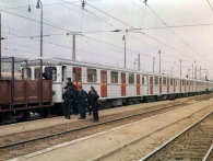 Vlak s prvními vozy pro pražské metro v železniční stanici Praha-Krč 16. října 1973, foto archiv DPP
