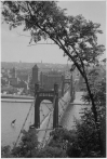 Pohled na řetězový Štefánikův most a Novomlýnskou vodárenskou věž, foto Jan Zeman, 30. léta 20. století
