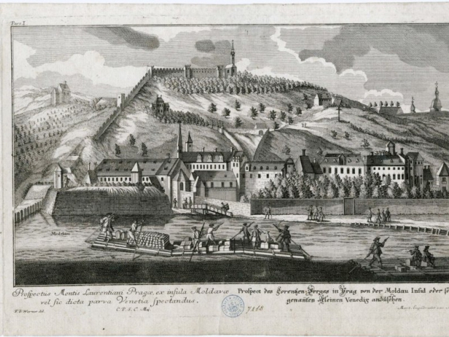 Friedrich Bernhard Werner-pohled na-Malou Stranu a Petřín, 1712, mědirytina, foto Muzeum hlavního města Prahy