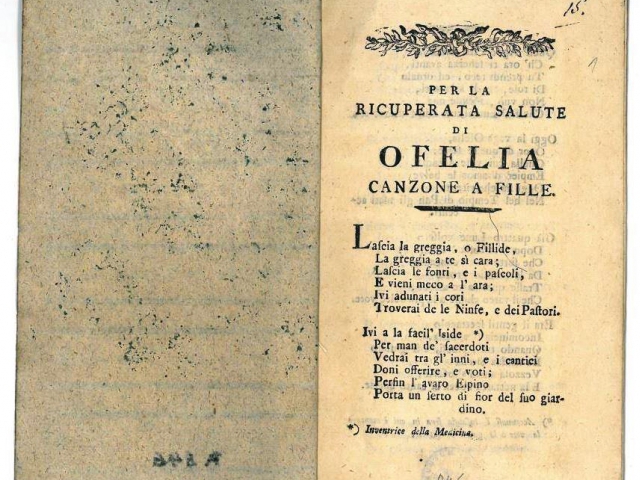 Libreto skladby Per la Ricuperata Salute di Offelia. Foto Národní muzeum