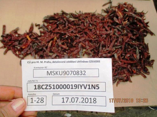 Chilli papričky z Indie se na tuzemském trhu neobjeví, foto: Celní úřad pro hlavní město Prahu