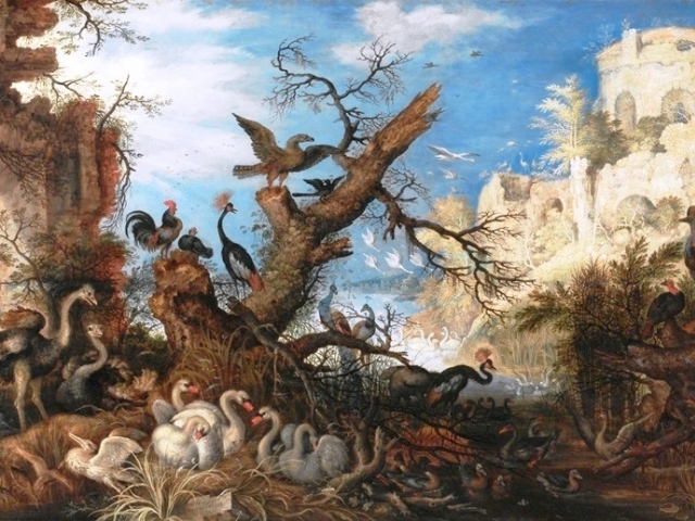 Foto: Roelandt Savery, Krajina s ptáky / Lanscape with Birds, 1622, ngprague.cz