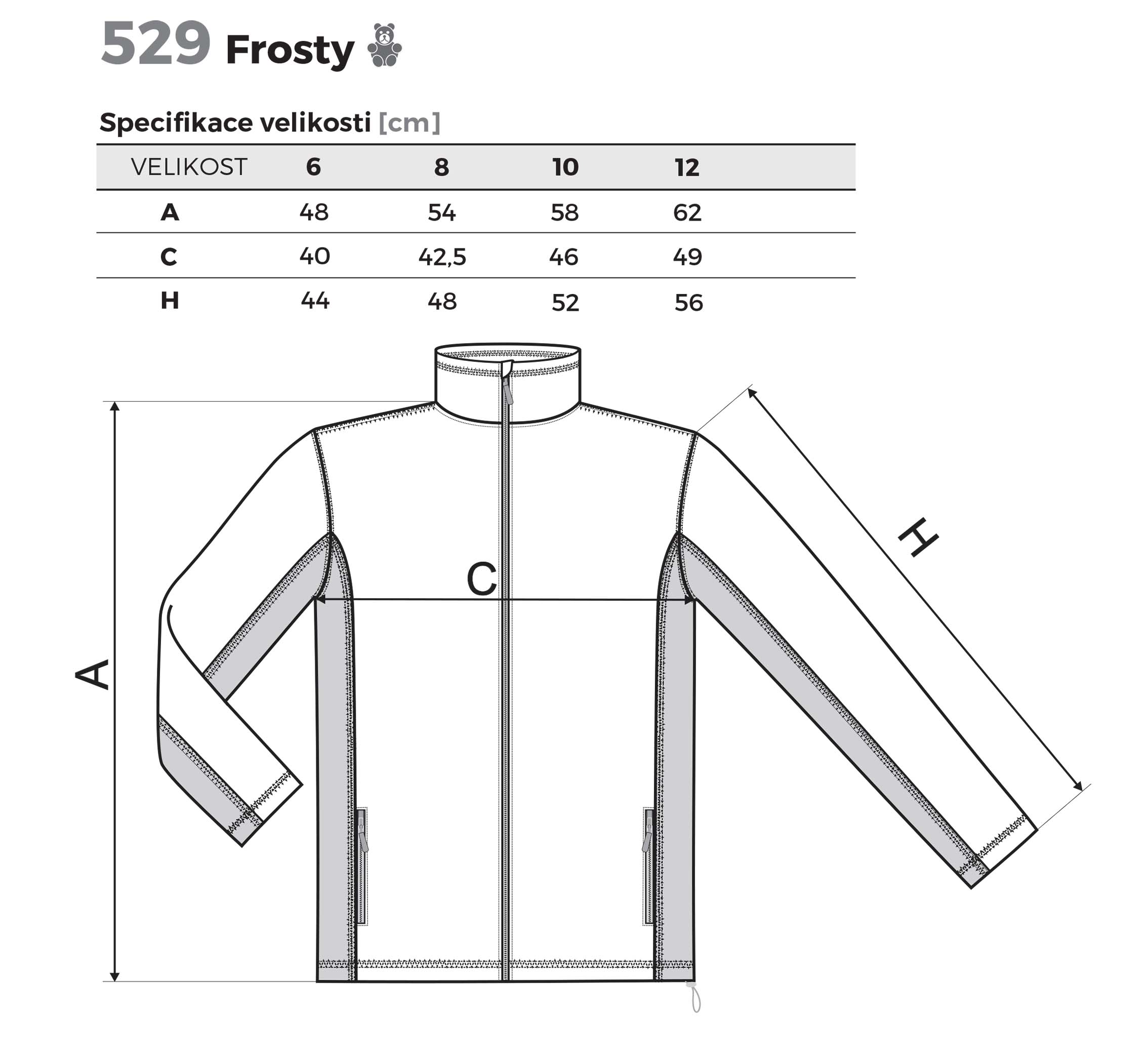 Velikosti dětské fleece mikiny Frosty